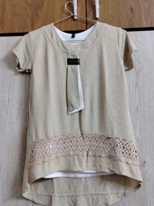 Sparkly Beige Tunic with Lace Detail