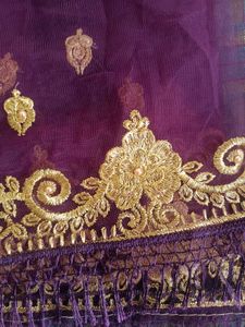 Royal Wine Purple Dupatta with Gold Border.
