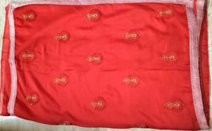 ❤️ Elegant Red Embroidered Saree with Blouse