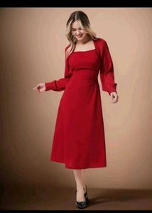 Elegant Red Square Neck Dress