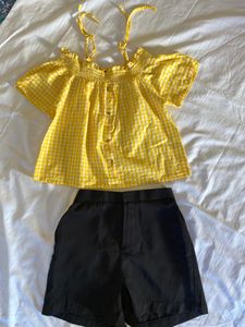 Yellow Gingham Off Shoulder Top