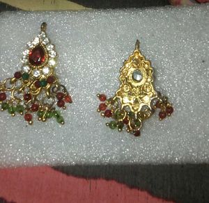 Beautiful South Indian Red &amp; Green Earrings