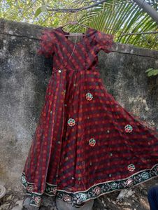 Elegant Maroon Polka Dot Dress