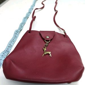 Sling bag Red Puf leather Arjustable/unique fan