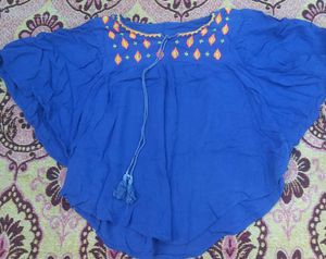 Embroidered Blue Bohemian Top