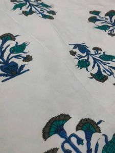 White Kurta Set with Blue Floral Print