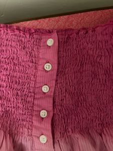 Pink Smocked Button-Down Off shoulder Top
