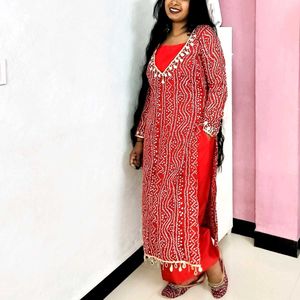 3 Peace Bandhani Print Kurta Set