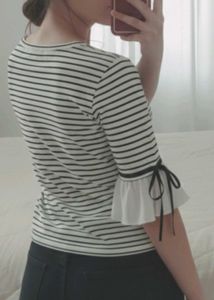 Striped Tee with Tie Sleeve Detail