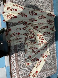 Elegant Cream co ord Set with Red Floral Print