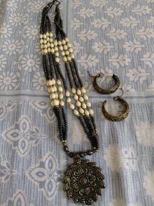 Boho Beaded Necklace & Earrings Set