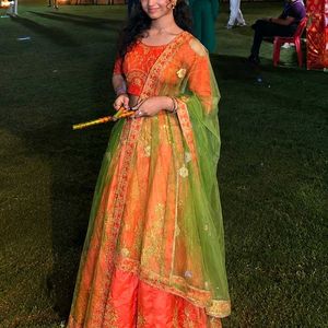Beautiful Orange &amp; Green Lehenga Choli
