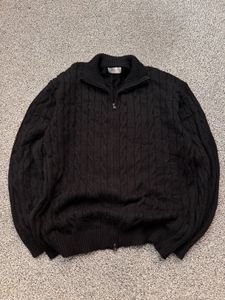 Men's Black Cable Knit Zip-Up Sweater