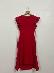 Koovs Red Ruffle Sleeve Dress
