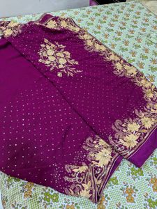 Georgette Embroidered Magenta Saree