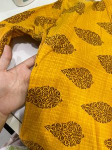 Yellow Kurta with Brown Print