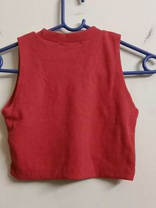 Red Sleeveless Mock Neck Crop Top
