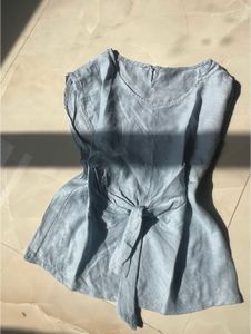 Light Blue Tie-Front Top