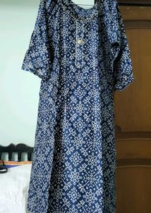 Navy Geometric Print Kurti Gaji Silk