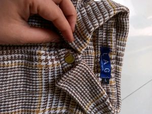 Women Oversized Check-pattern Wool Shirt