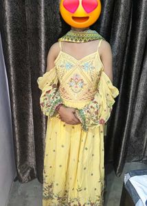 Yellow Floral Embroidered Anarkali Suit Set | Ethn
