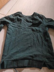 Green Crew Neck Long Sleeve Top with Pocket