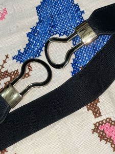 Black Elastic Belt with Silver Clasps