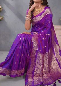 Elegant Purple Silk Saree with Gold Border