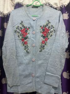 Light Blue Embroidered Cardigan