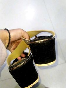 Black Golden High Sole Heel Sandle