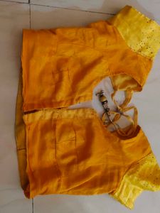 Organza Saree Yellow And  Rani Colour