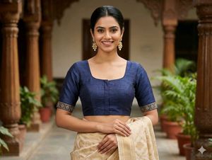 Elegant Navy Blue Silk Blouse(with margin)