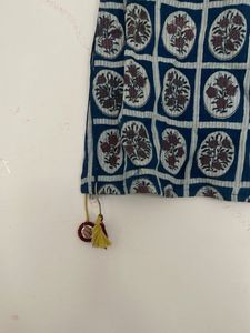 Blue Block Print Kurta with Tassels
