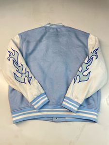 Light Blue Varsity Jacket with Flame Sleeves