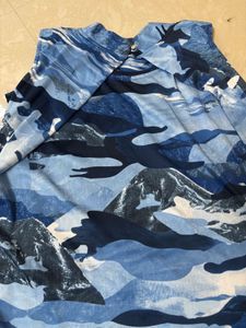 Chic Blue Camouflage Abstract Print Sleeveless Top