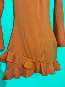 Orange Ruched Cut-Out Mini Dress