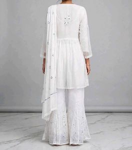 Elegant White Mirror Work Kurta Set