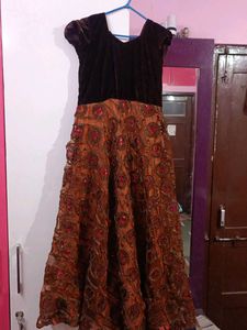 Elegant Brown & Red Ethnic Gown