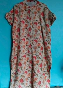 Floral Print Kurti for women straight beige