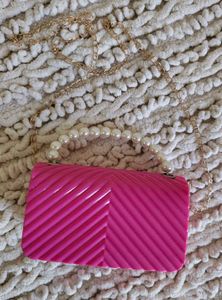 🦪 Hot Pink Quilted Jelly Bag with Pearl Strap