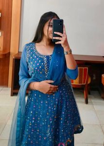 SALE -  Blue Embellished Kurta Set & Sharara