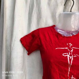 Red Crop Top with Dancer Graphic