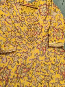 Mustard Yellow Printed Anarkali Kurta with Sequina