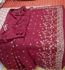 heavy fancy Maroon Ready to wear Saree blouse set