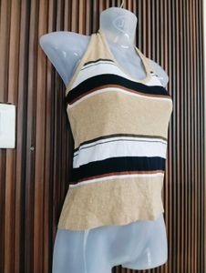 Striped Halter Neck Top