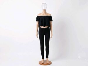 Black Off-Shoulder Lace Crop Top