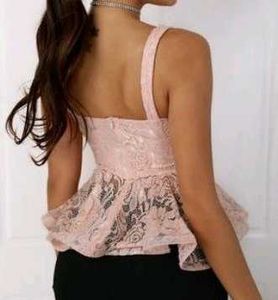 Elegant peach colour Lace Peplum Top