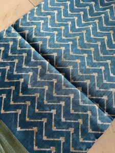 light Blue Saree with Geometric Print