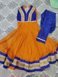 Orange & Blue Anarkali Suit