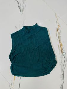 Teal Ribbed Mock Neck Top